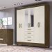 Guarda Roupa Casal 6 Portas Com Espelho 8963 Castanho Wood Off White Moval