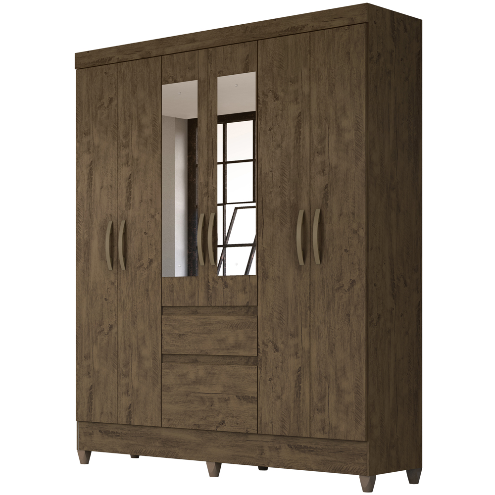 Guarda Roupa Casal 6 Portas Com Espelho 8993 Castanho Wood Moval