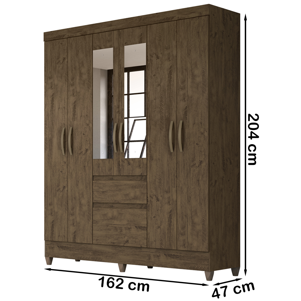 Guarda Roupa Casal 6 Portas Com Espelho 8993 Castanho Wood Moval