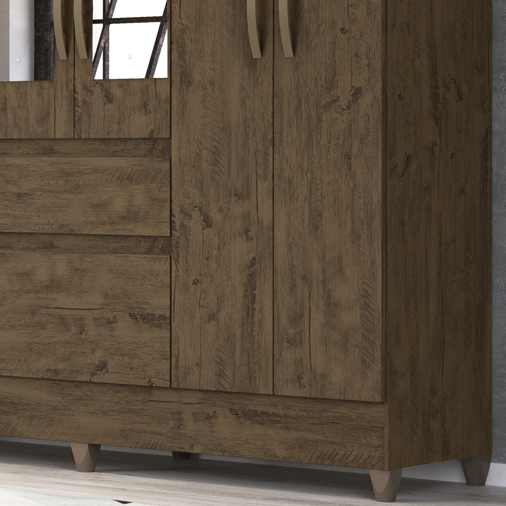 Guarda Roupa Casal 6 Portas Com Espelho 8993 Castanho Wood Moval