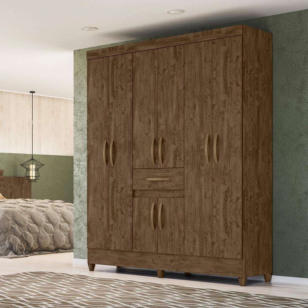 Guarda Roupa Casal 6 portas 1 gaveta Portugal - Castanho Wood