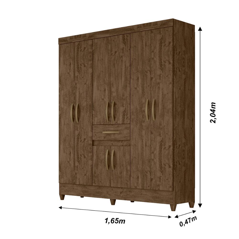 Guarda Roupa Casal 6 portas 1 gaveta Portugal - Castanho Wood