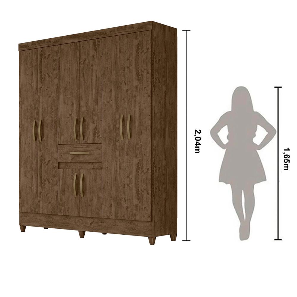 Guarda Roupa Casal 6 portas 1 gaveta Portugal - Castanho Wood