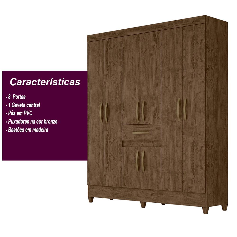Guarda Roupa Casal 6 portas 1 gaveta Portugal - Castanho Wood
