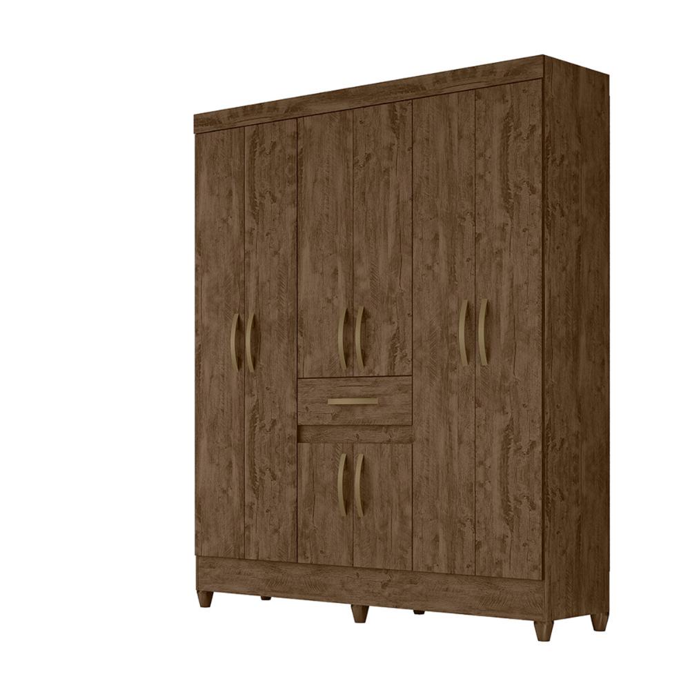 Guarda Roupa Casal 6 portas 1 gaveta Portugal - Castanho Wood