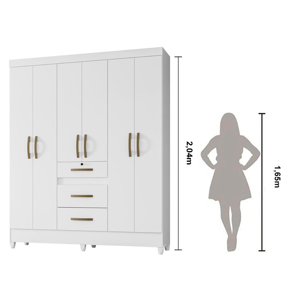 Guarda Roupa Casal 6 portas 3 gavetas Branco Itatiba - Moval