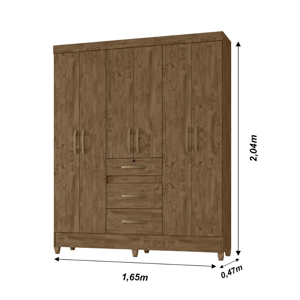 Guarda Roupa Casal 6 portas 3 gavetas Castanho Wood Itatiba - Moval
