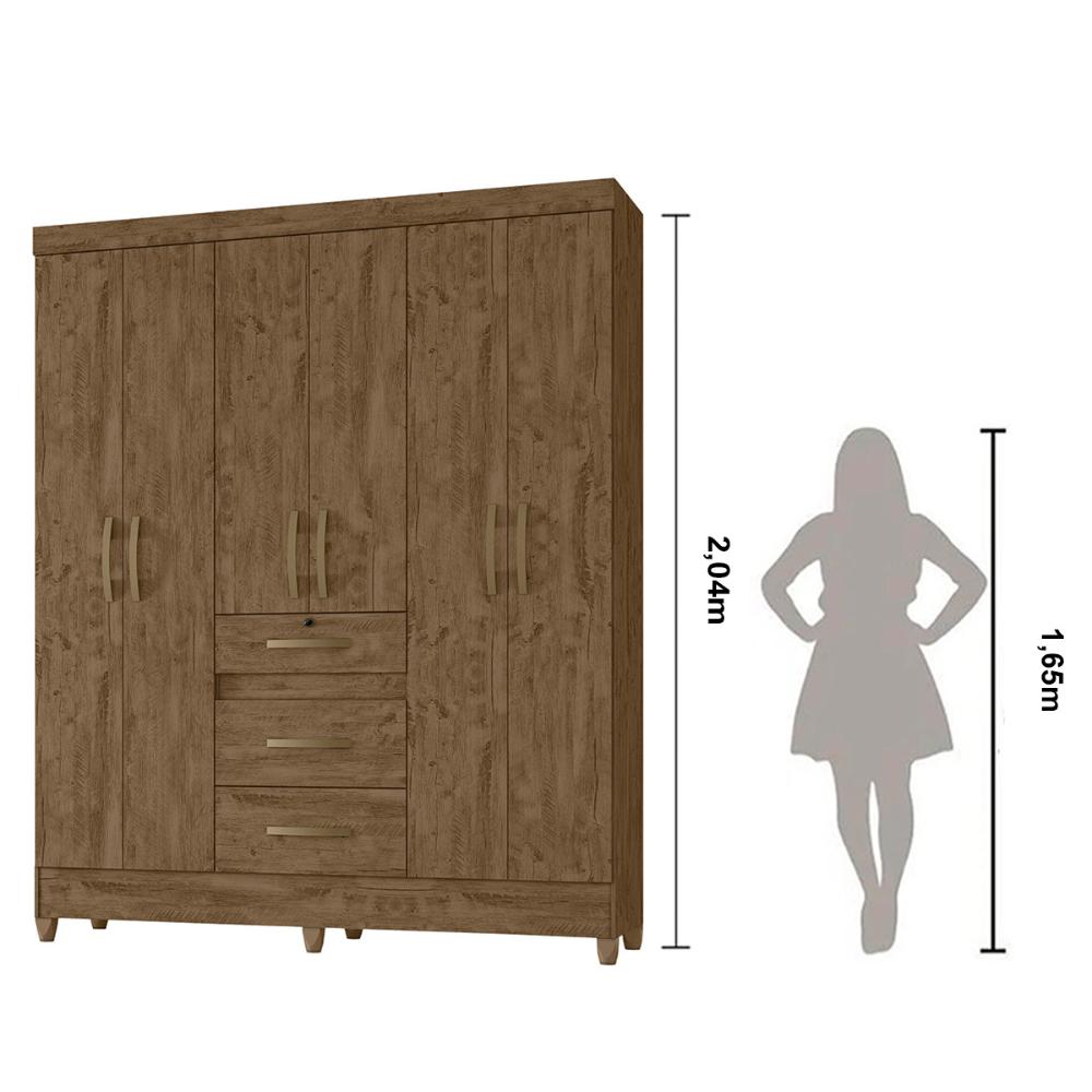 Guarda Roupa Casal 6 portas 3 gavetas Castanho Wood Itatiba - Moval