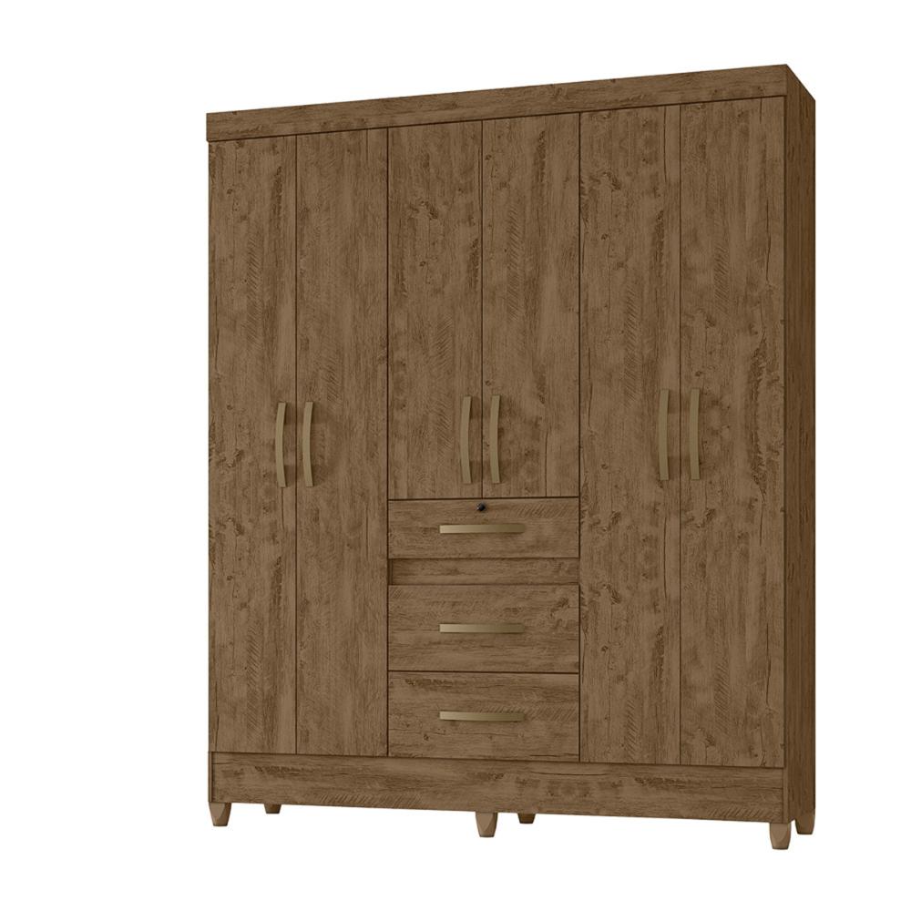 Guarda Roupa Casal 6 portas 3 gavetas Castanho Wood Itatiba - Moval