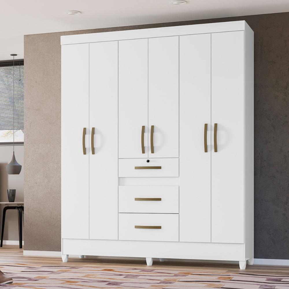 Guarda Roupa Casal 6 portas 3 gavetas Itatiba - Branco