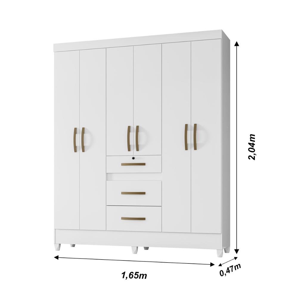 Guarda Roupa Casal 6 portas 3 gavetas Itatiba - Branco