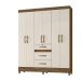 Guarda Roupa Casal 6 portas 3 gavetas Itatiba - Castanho Wood / Baunilha