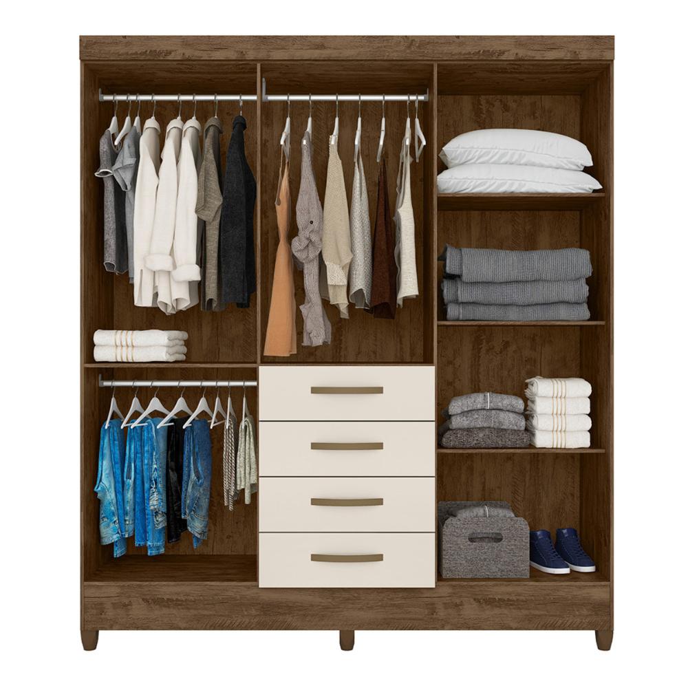 Guarda Roupa Casal 6 portas com 4 gavetas New Avaí - Castanho Wood / Baunilha