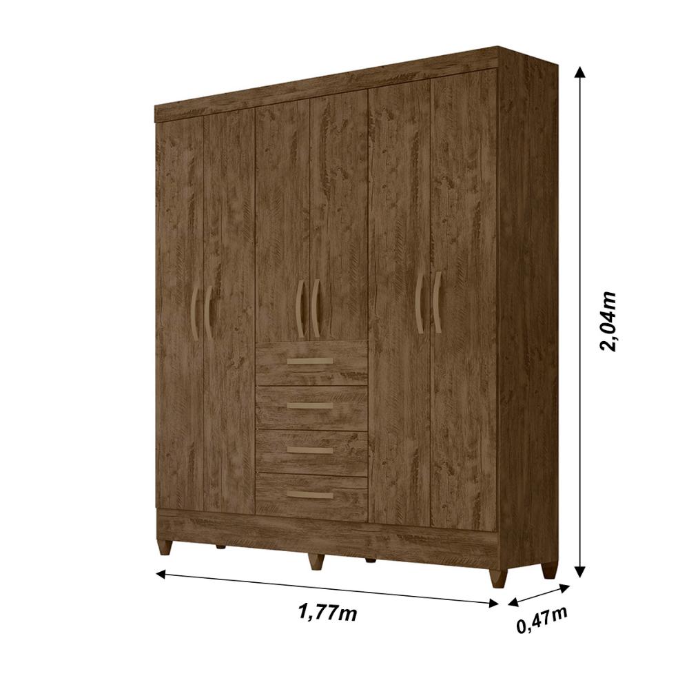 Guarda Roupa Casal 6 portas com 4 gavetas New Avaí - Castanho Wood