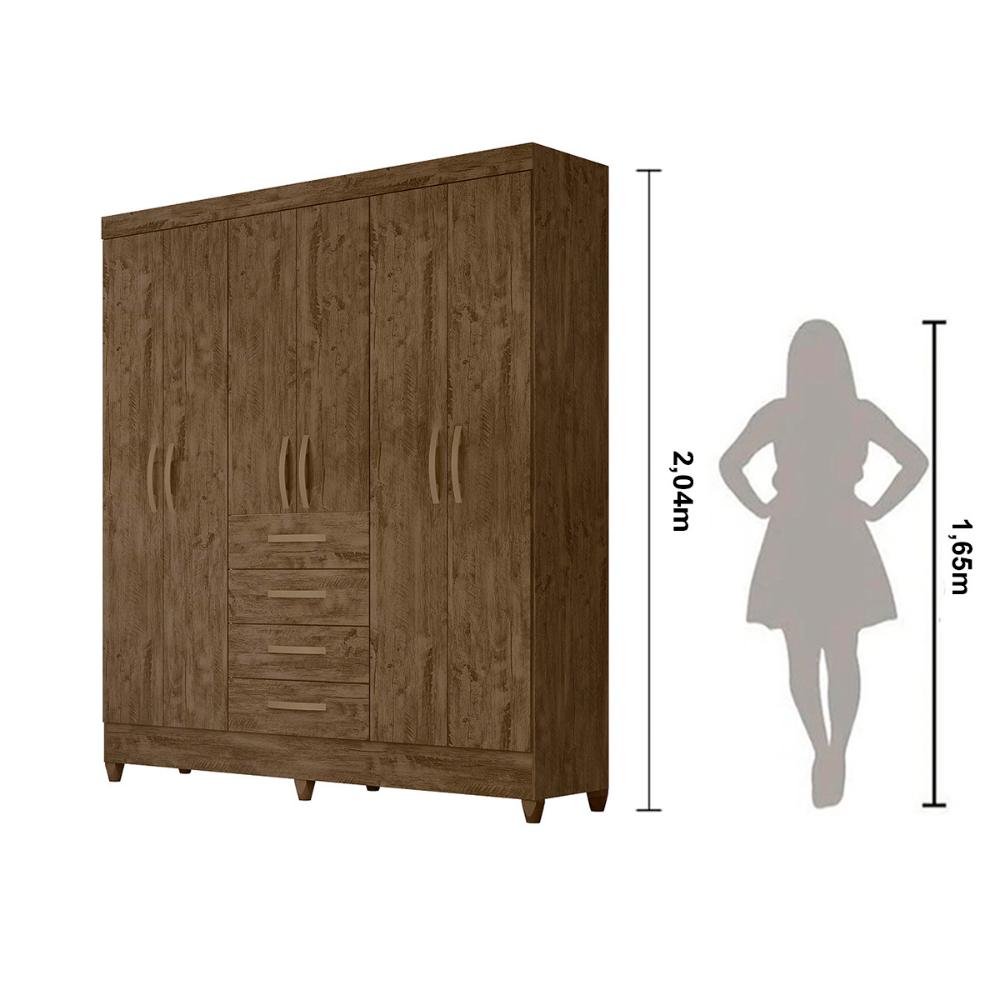 Guarda Roupa Casal 6 portas com 4 gavetas New Avaí - Castanho Wood