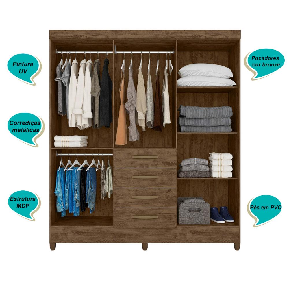 Guarda Roupa Casal 6 portas com 4 gavetas New Avaí - Castanho Wood