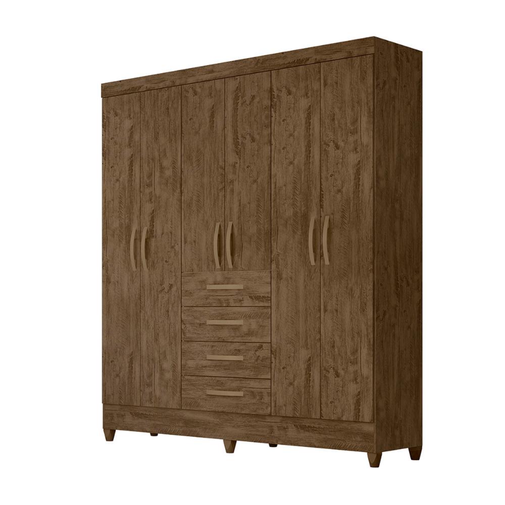 Guarda Roupa Casal 6 portas com 4 gavetas New Avaí - Castanho Wood