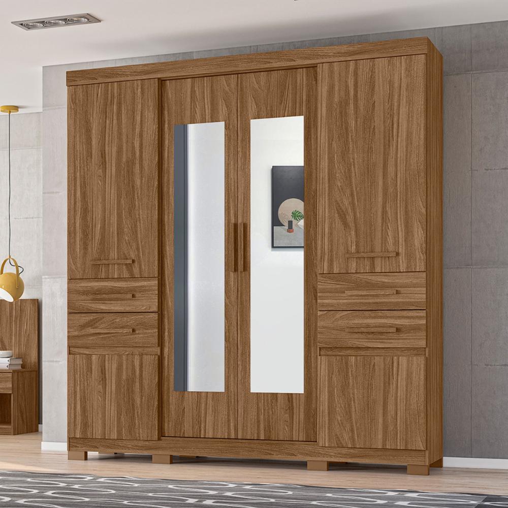 Guarda Roupa Casal 6 portas com 4 gavetas e espelho Aracaju - Naturale