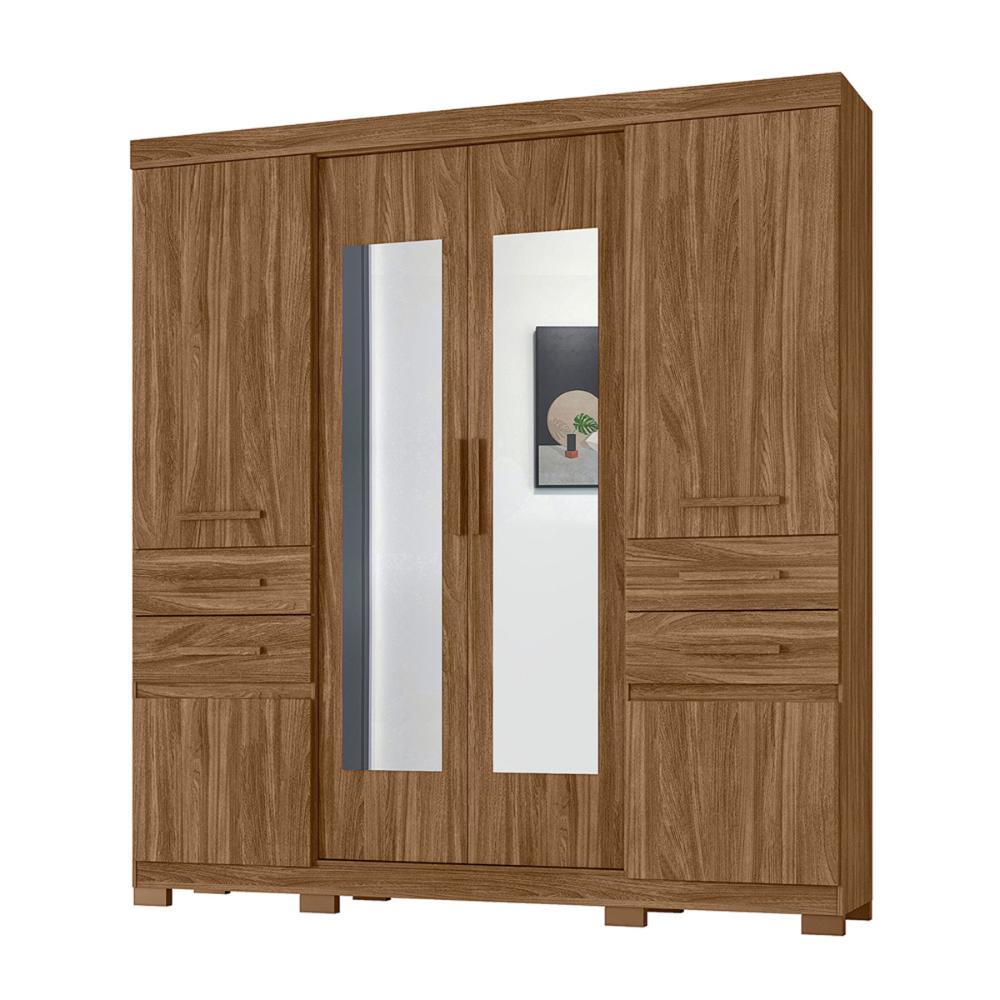 Guarda Roupa Casal 6 portas com 4 gavetas e espelho Aracaju - Naturale