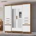 Guarda Roupa Casal 6 portas com 4 gavetas e espelho Aracaju - Naturale / Branco