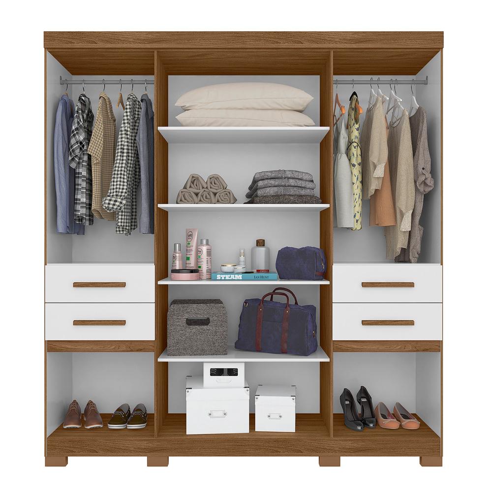 Guarda Roupa Casal 6 portas com 4 gavetas e espelho Aracaju - Naturale / Branco