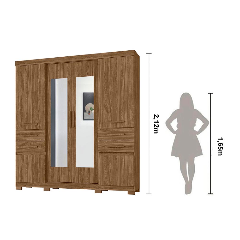 Guarda Roupa Casal 6 portas com 4 gavetas e espelho Naturale Aracaju - Moval