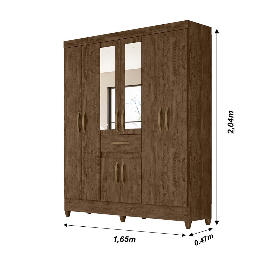 Guarda Roupa Casal 6 portas com espelho 1 gaveta Portugal - Castanho Wood