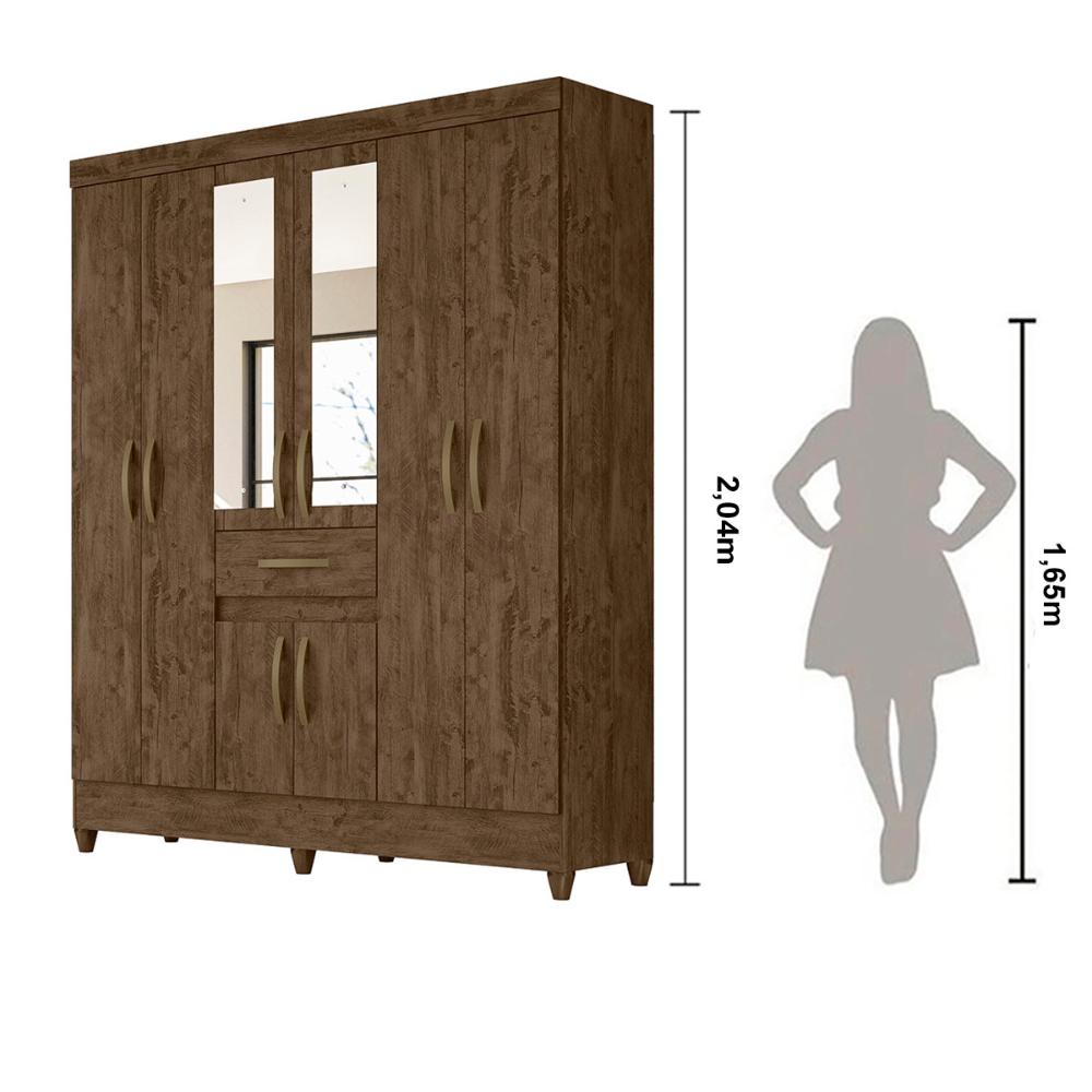 Guarda Roupa Casal 6 portas com espelho 1 gaveta Portugal - Castanho Wood