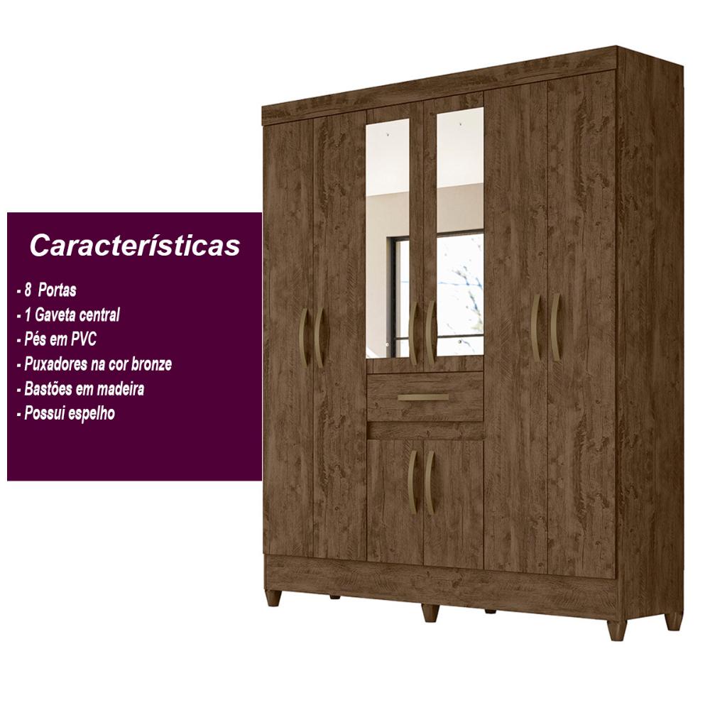Guarda Roupa Casal 6 portas com espelho 1 gaveta Portugal - Castanho Wood