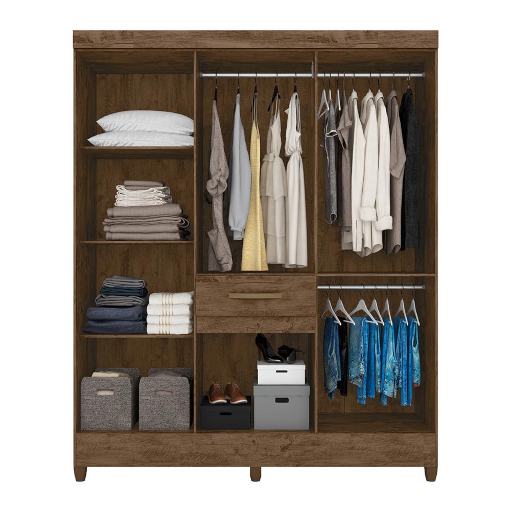 Guarda Roupa Casal 6 portas com espelho 1 gaveta Portugal - Castanho Wood