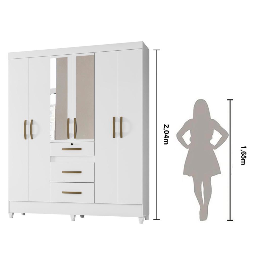 Guarda Roupa Casal 6 portas com espelho 3 gavetas Branco Itatiba - Moval