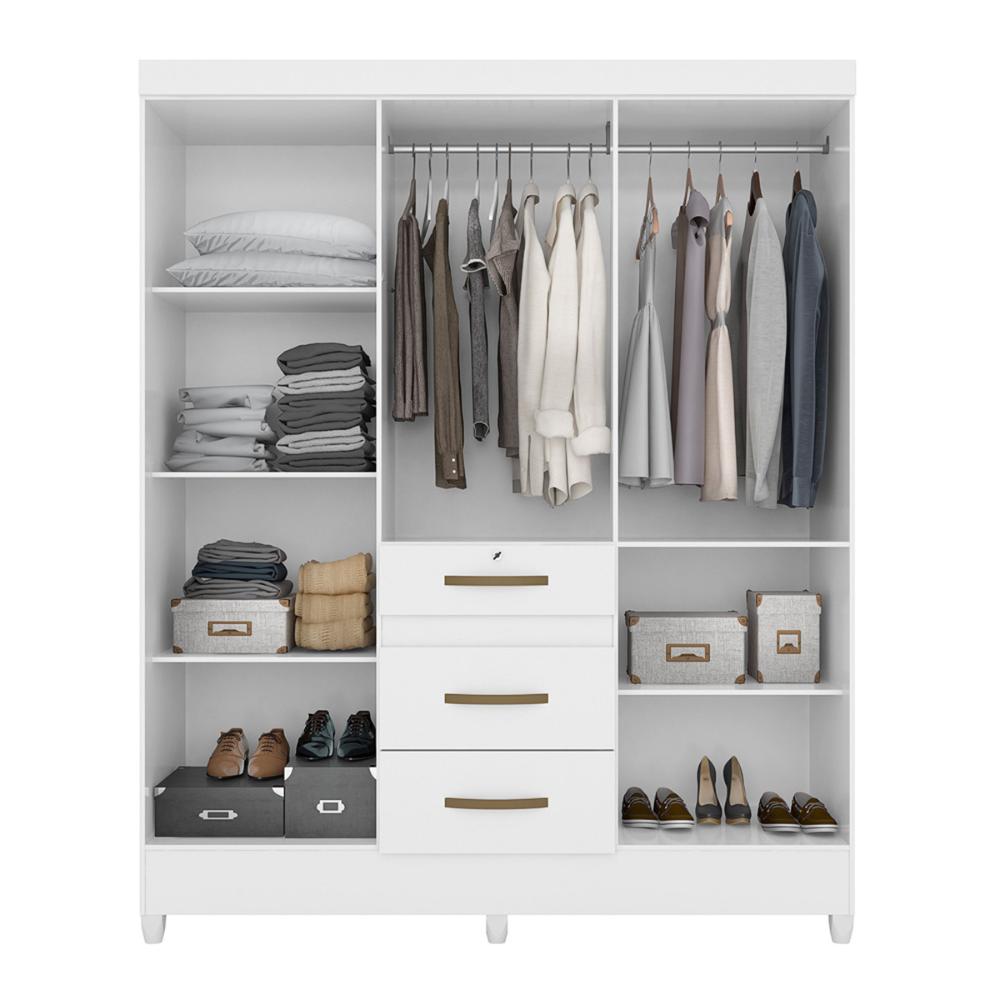 Guarda Roupa Casal 6 portas com espelho 3 gavetas Branco Itatiba - Moval