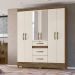 Guarda Roupa Casal 6 portas com espelho 3 gavetas Castanho Wood / Baunilha Itatiba - Moval