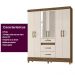 Guarda Roupa Casal 6 portas com espelho 3 gavetas Castanho Wood / Baunilha Itatiba - Moval