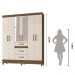 Guarda Roupa Casal 6 portas com espelho 3 gavetas Itatiba - Castanho Wood / Baunilha