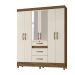 Guarda Roupa Casal 6 portas com espelho 3 gavetas Itatiba - Castanho Wood / Baunilha