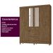Guarda Roupa Casal 6 portas com espelho 3 gavetas Itatiba - Castanho Wood