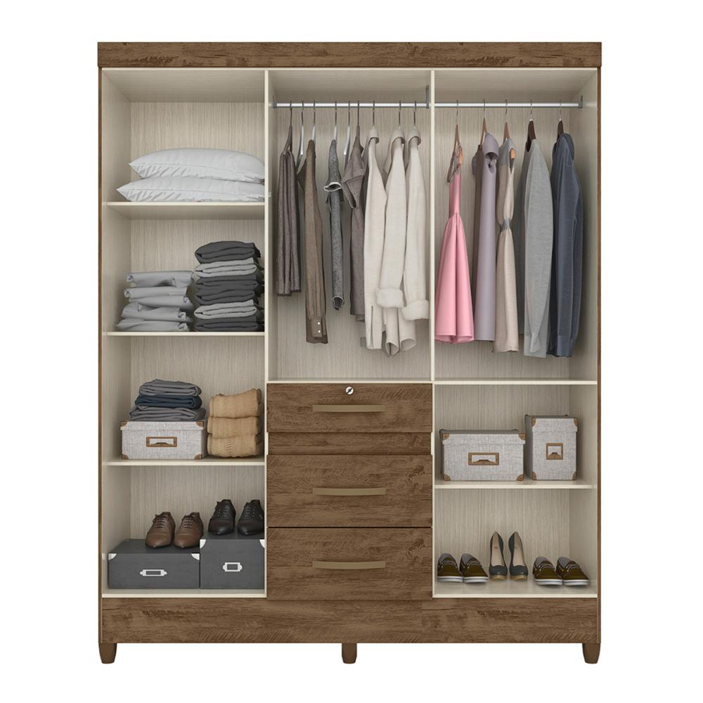 Guarda Roupa Casal 6 portas com espelho 3 gavetas Itatiba - Castanho Wood