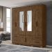 Guarda Roupa Casal 6 portas com espelho 4 gavetas Castanho Wood Porto Plus - Moval