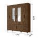Guarda Roupa Casal 6 portas com espelho 4 gavetas Castanho Wood Porto Plus - Moval