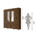Guarda Roupa Casal 6 portas com espelho 4 gavetas Castanho Wood Porto Plus - Moval