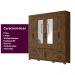 Guarda Roupa Casal 6 portas com espelho 4 gavetas Castanho Wood Porto Plus - Moval