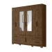 Guarda Roupa Casal 6 portas com espelho 4 gavetas Castanho Wood Porto Plus - Moval