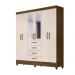 Guarda Roupa Casal 6 portas com espelho 4 gavetas New Avaí - Castanho Wood / Baunilha