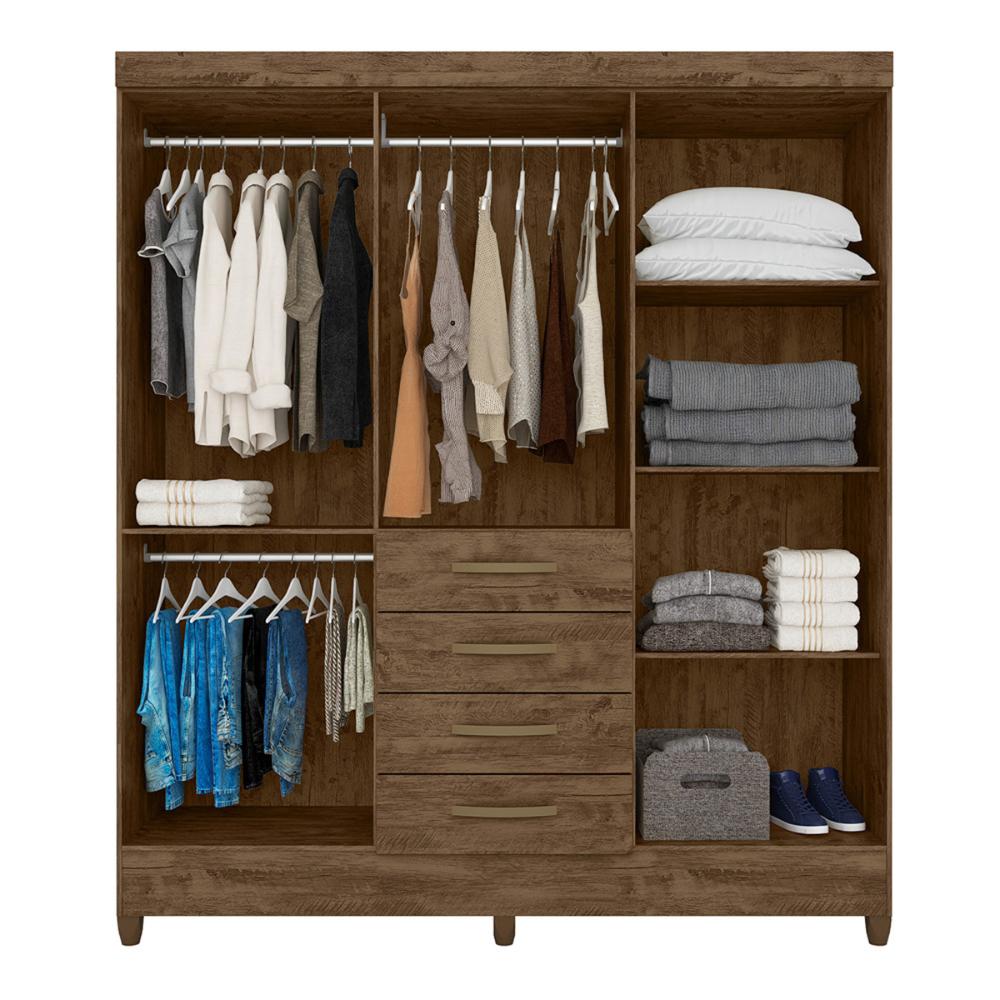 Guarda Roupa Casal 6 portas com espelho 4 gavetas New Avaí - Castanho Wood