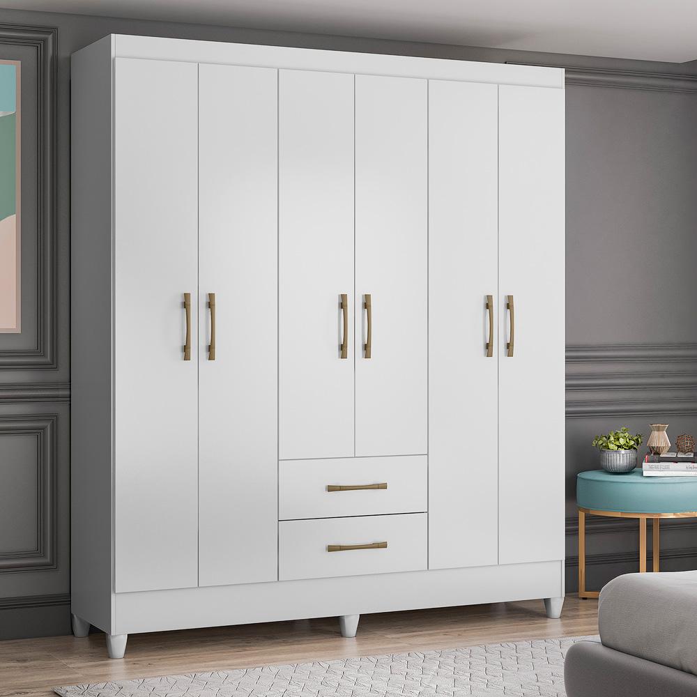 Guarda Roupa Casal 6 portas e 2 gavetas Branco Panamá - Moval