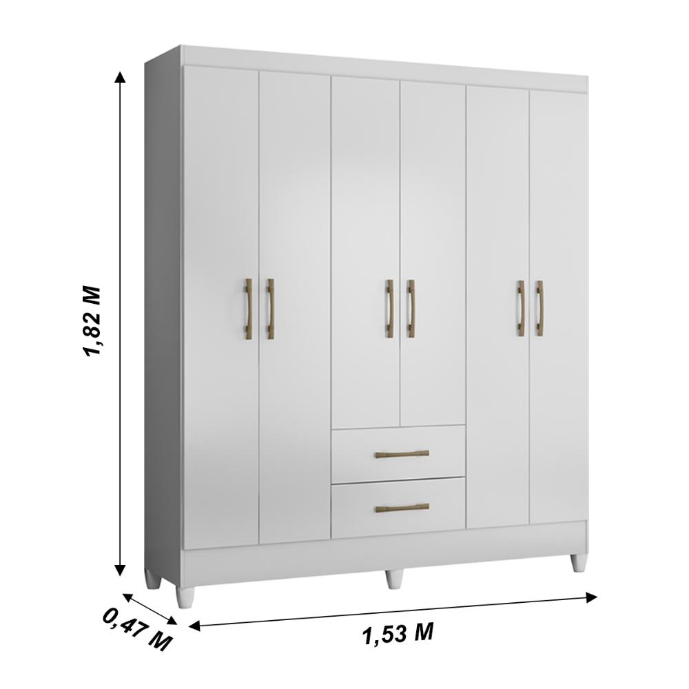 Guarda Roupa Casal 6 portas e 2 gavetas Branco Panamá - Moval