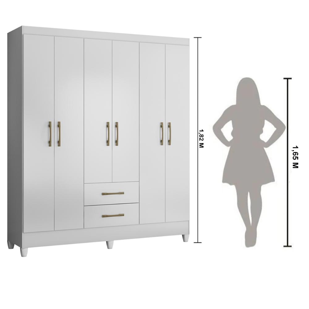Guarda Roupa Casal 6 portas e 2 gavetas Branco Panamá - Moval