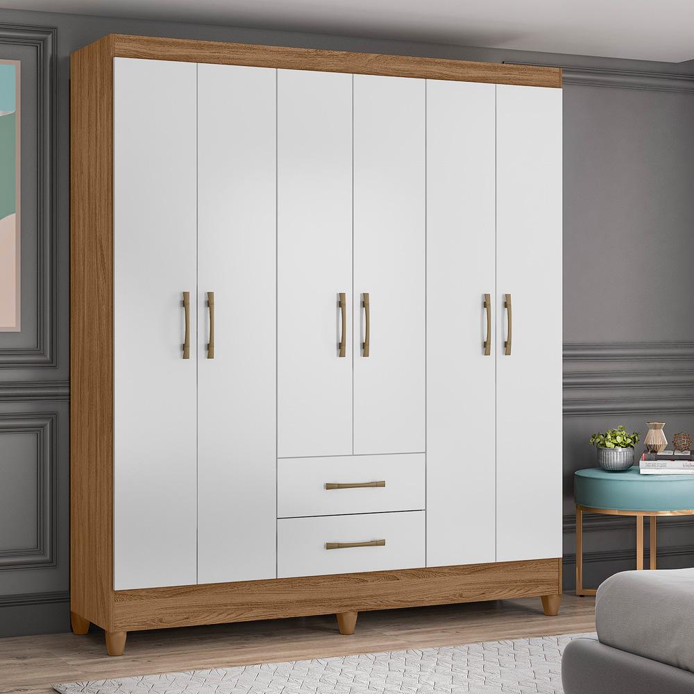 Guarda Roupa Casal 6 portas e 2 gavetas Naturale / Branco Panamá - Moval