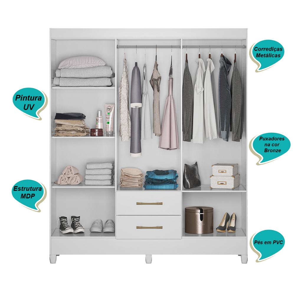 Guarda Roupa Casal 6 portas e 2 gavetas Panamá - Branco